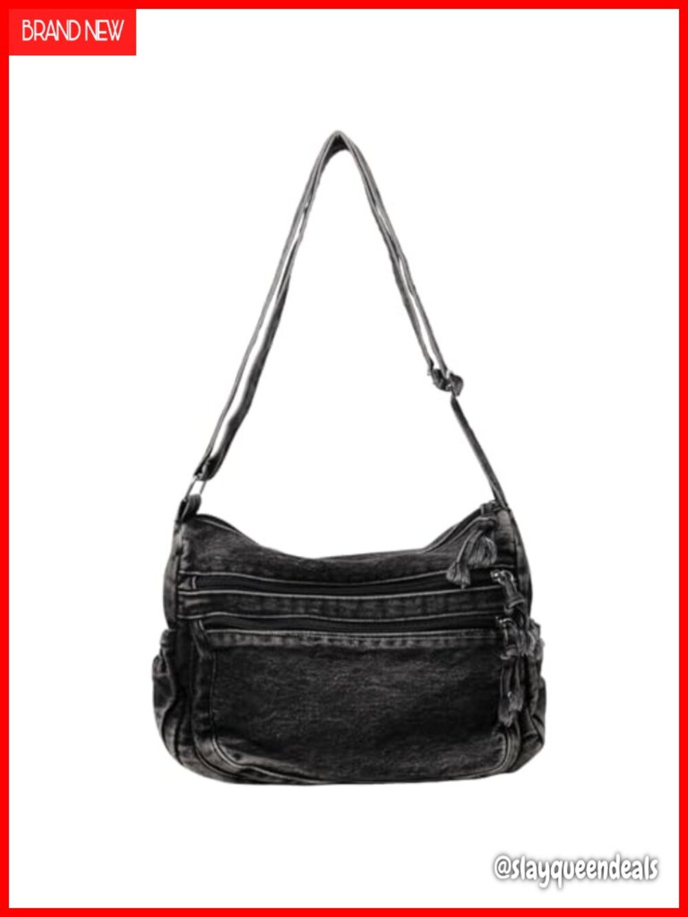 Denim Canvas Crossbody Tote Bag with Pockets Adjustable Strap Lightweight